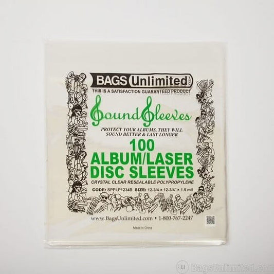 Bags Unlimited 12'' Outer Sleeves - Polypropylene (crystal clear) 1.5 mil record jacket sleeves, 12-3/4 x 12-3/4, Resealable flap (100 per pack)