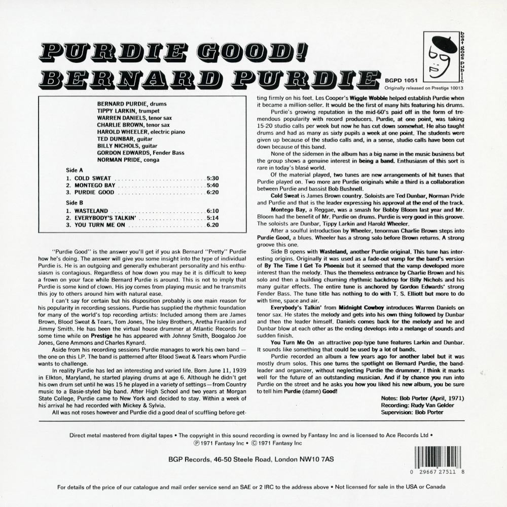 Bernard Purdie -Purdie Good! (VMP Exclusive)